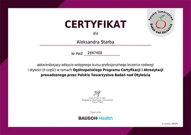 certyikat leczenia otyłości