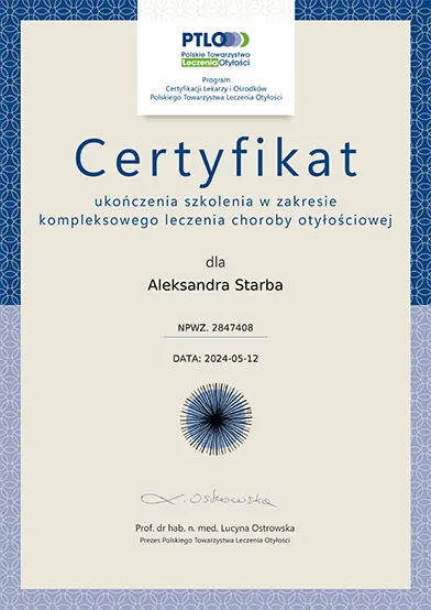 certyikat leczenia otyłości